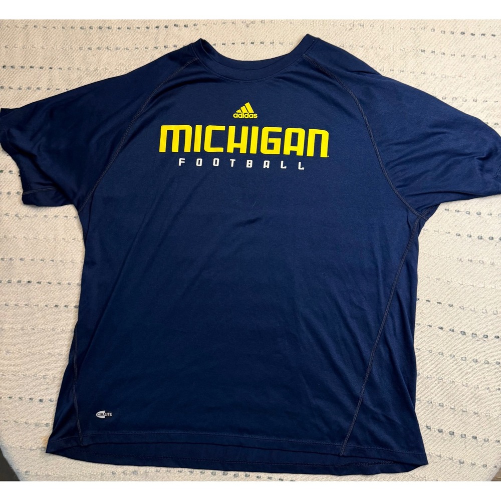 Adidas Michigan Football Climalite Shirt Mens XL Navy Blue Performance Tee